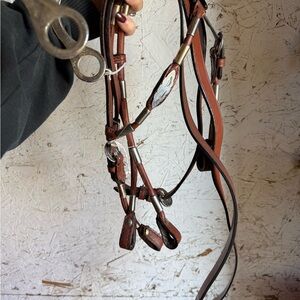 Brown Leather Mini show headstall reins and bit